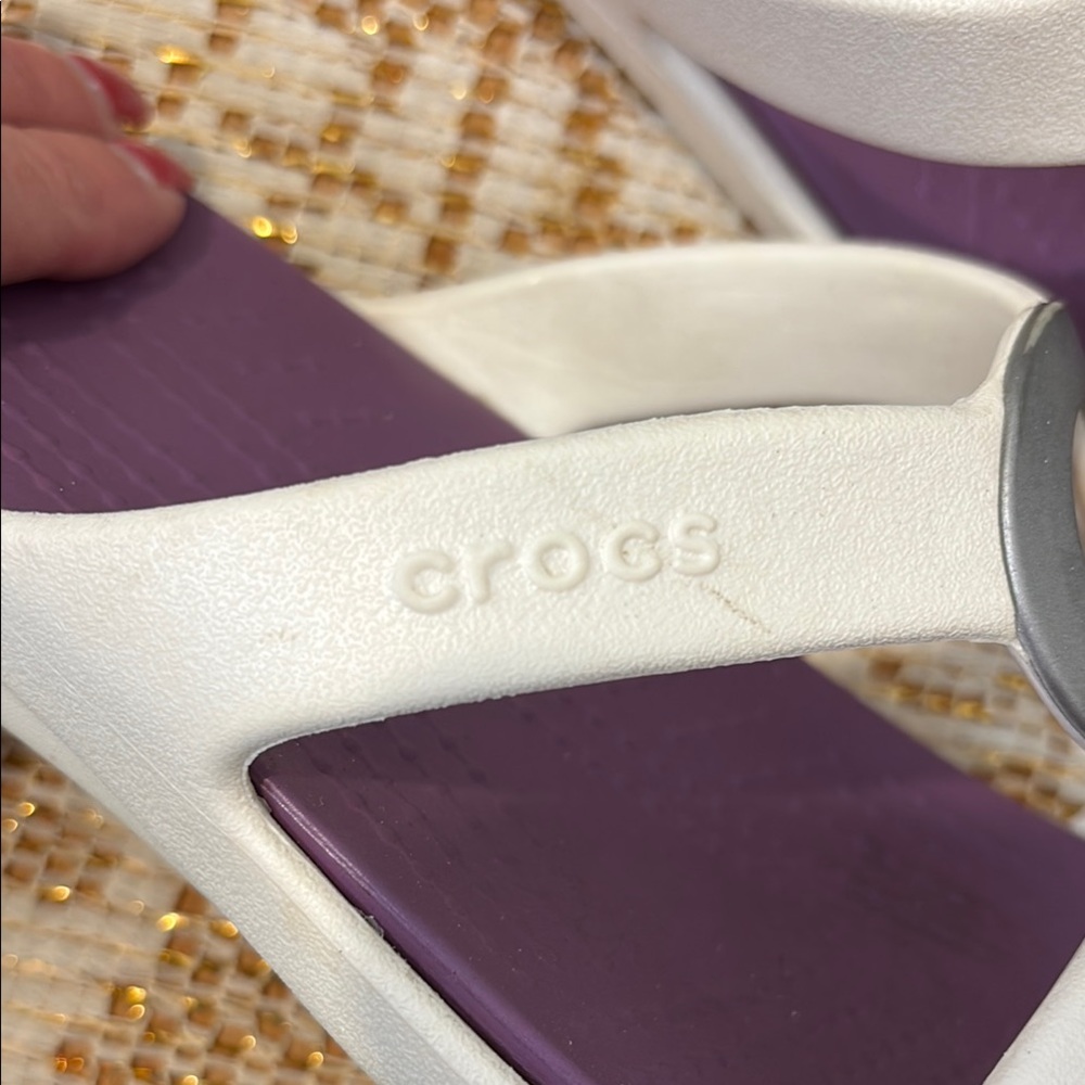 CROCS White Strap Sandals with Purple Footbed - Picture 5 of 8